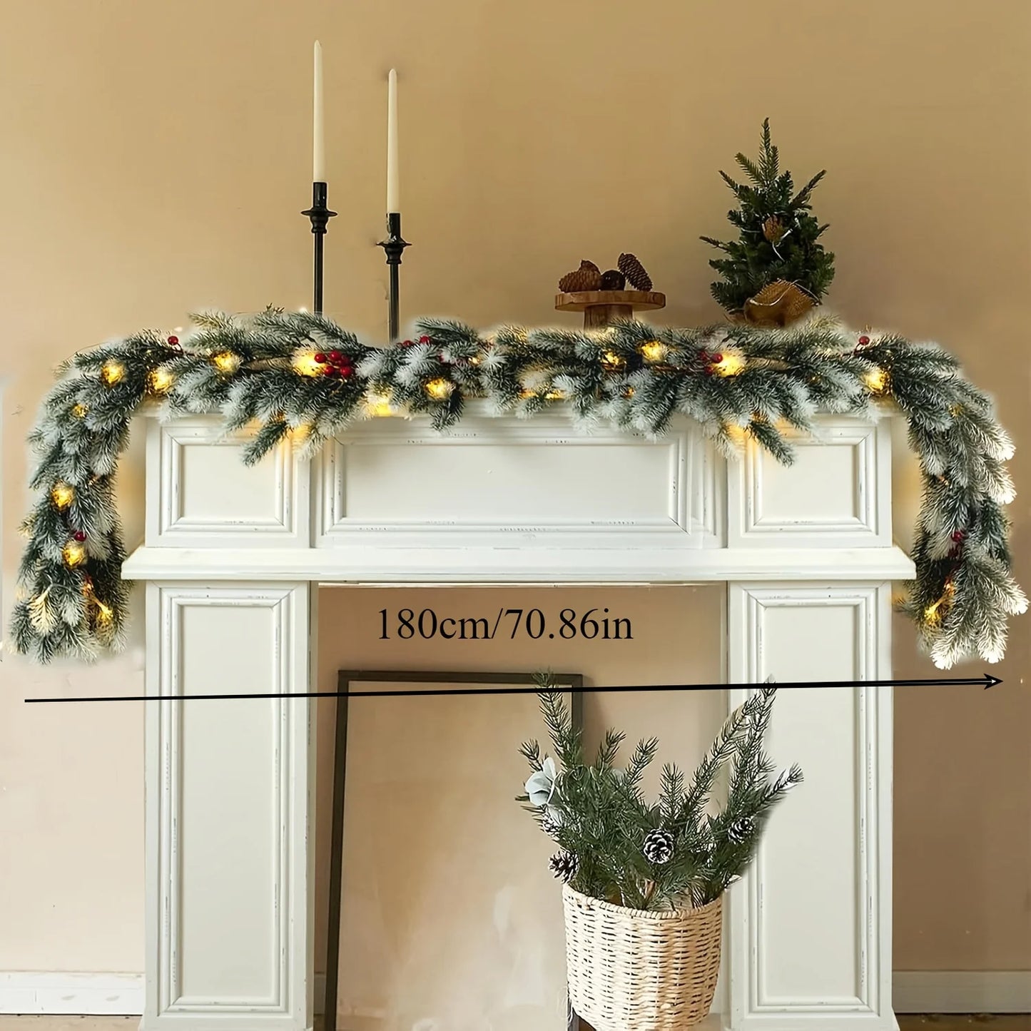 6 Fuß echte künstliche Girlande – ideal für Weihnachten, Winter und Neujahr, Dekoration für Mantel, Tisch, Wand, Weihnachtsdekoration