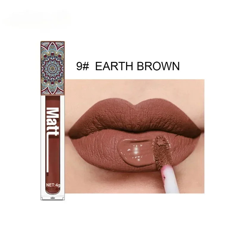 Waterproof Matte Nude Lip Gloss Brown Nude Pigment Dark Red Long Lasting Velvet Liquid Lipstick Women Makeup Lip Glaze 1pcs
