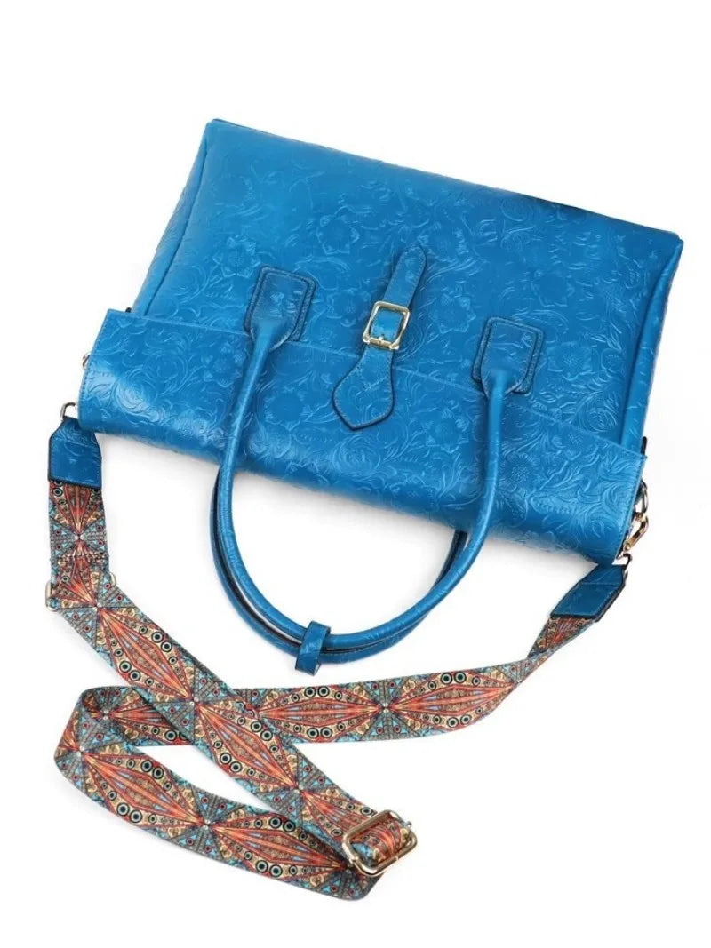 Vintage flower carved leather bag  single shoulder briefcase & business satchel