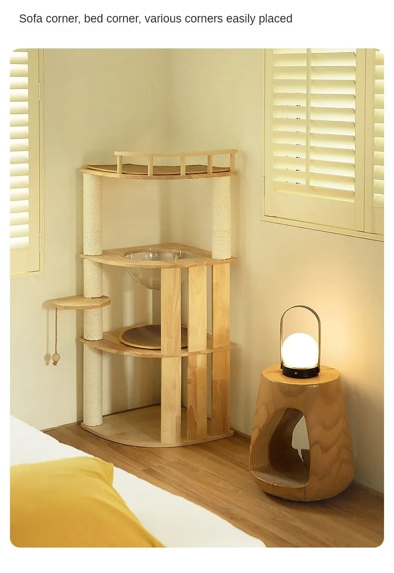 Solid Wood Cat Climbing Frame Small-sized Multi-functional Cat Villa Multi-Story Cat Tree House Wear-resistant Sisal Column