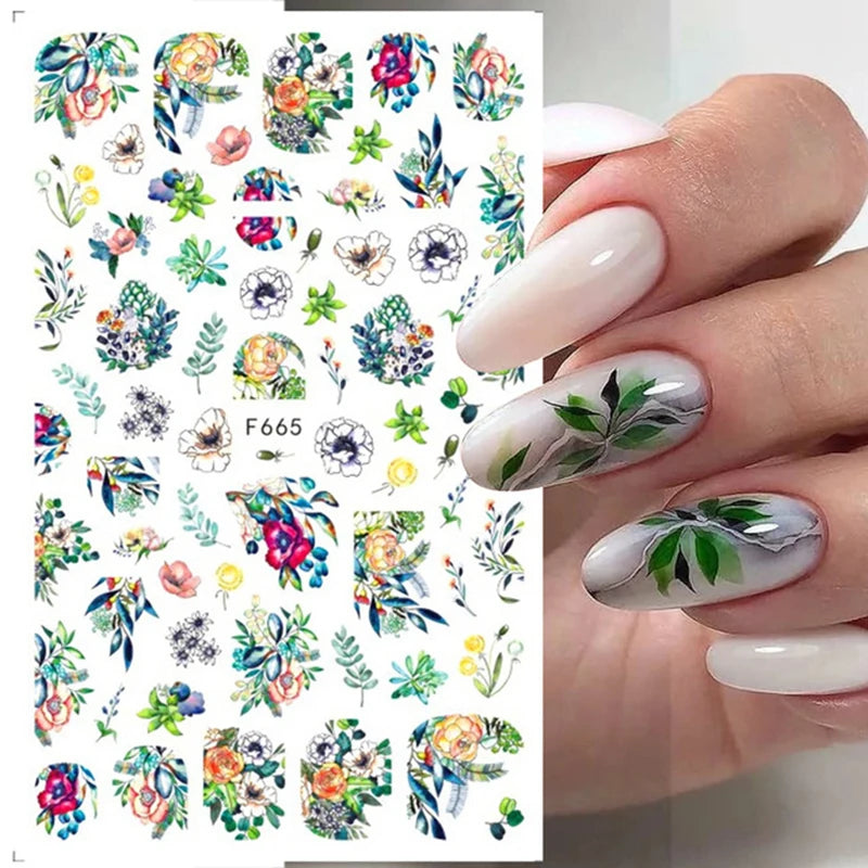 New Spring Fresh Flowers Butterfly 3D Nail Stickers Colorful Laser Butterflies Geometric Pattern Stickers Nail Decoration 1PCS
