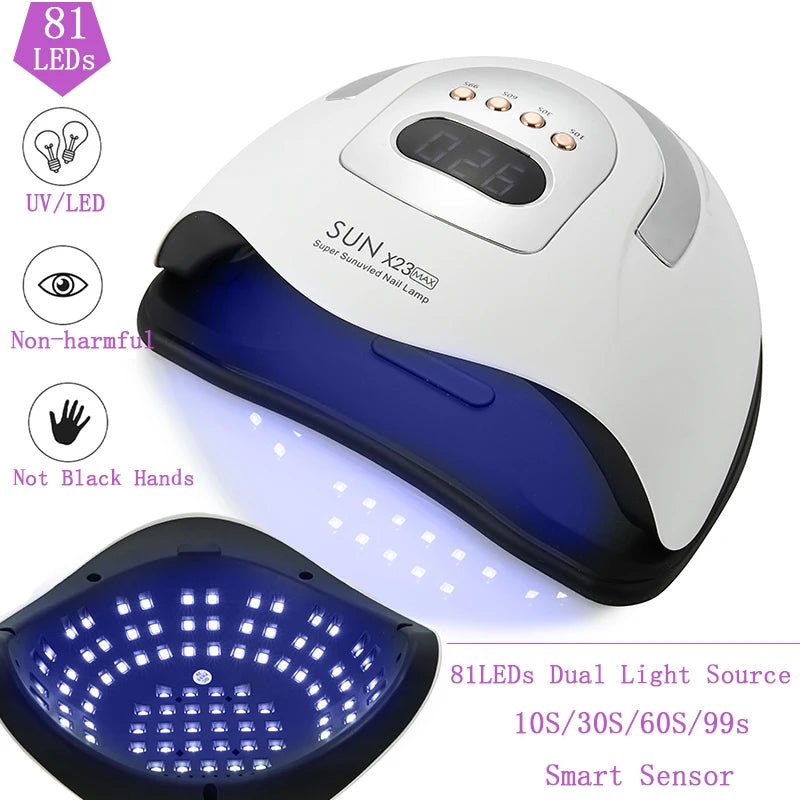 SUN X23MAX 81LEDs UV LED Nail Lamp For Drying Gel Nail Polish Professional Nail Dryer Light With 10/30/60/99s Timer Auto Sensor