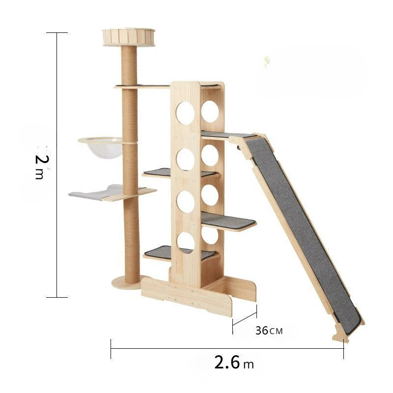 Mehrstöckig Katzen Baumhaus Massivholz Katzen Klettergerüst Multifunktional Katzenhaus Katzen Klettern Spielzeug Katzen Hängematte Haustier Zubehör