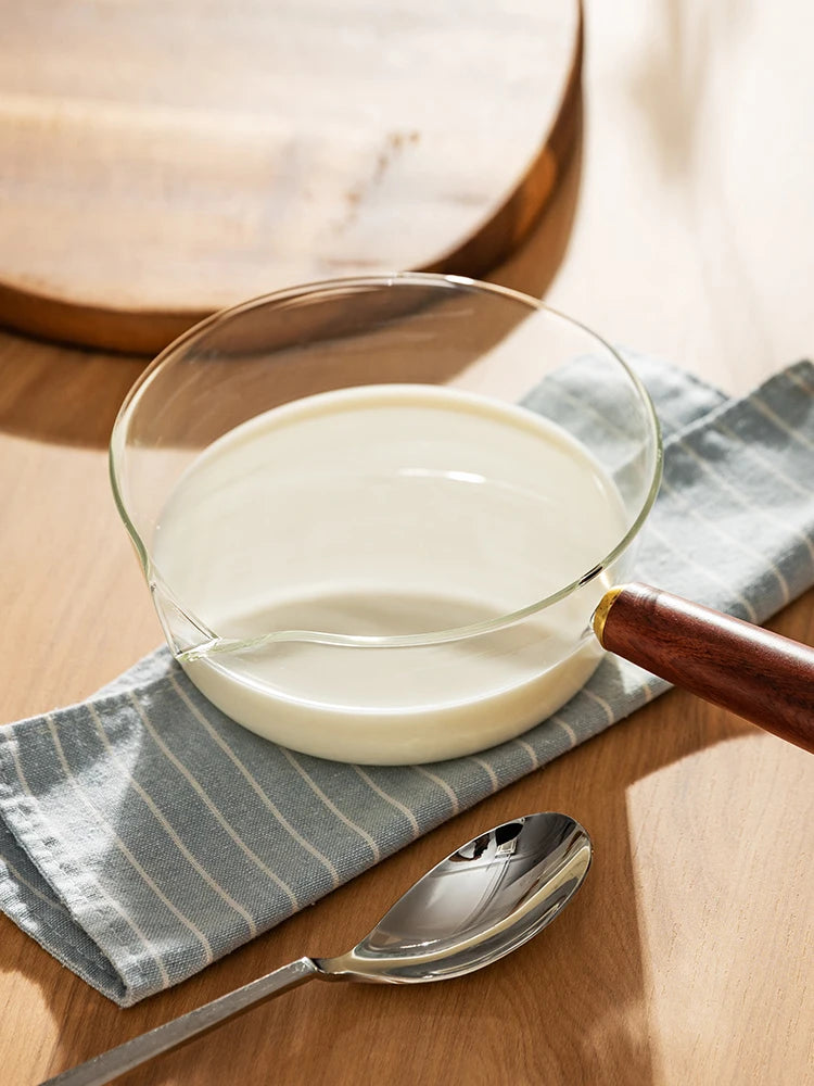 YWDL Milchtopf Glas Holzgriff - 450/650ml Antihaft Herd