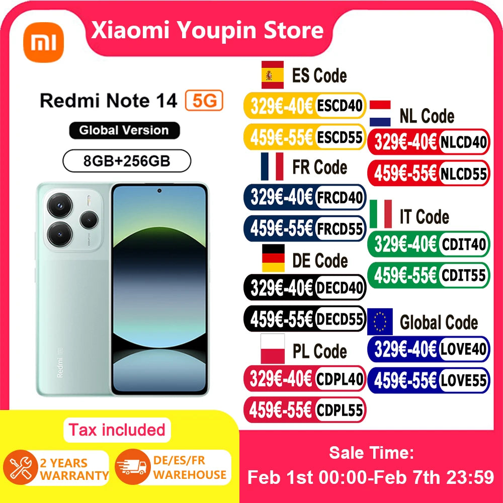 Xiaomi Redmi Note 14 5G 108MP Kamera - 5110 mAh Akku, 45 W Turbo-Ladung