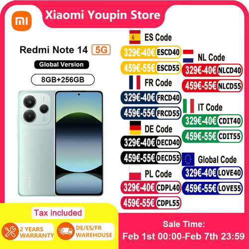 Xiaomi Redmi Note 14 5G 108MP Kamera - 5110 mAh Akku, 45 W Turbo-Ladung