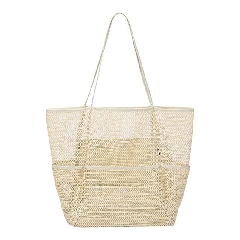 Women Swimming Beach Mesh Bag Ladies Shoulder Bag Large-capacity Travel Portable Storage Bag Multifunction Handbag