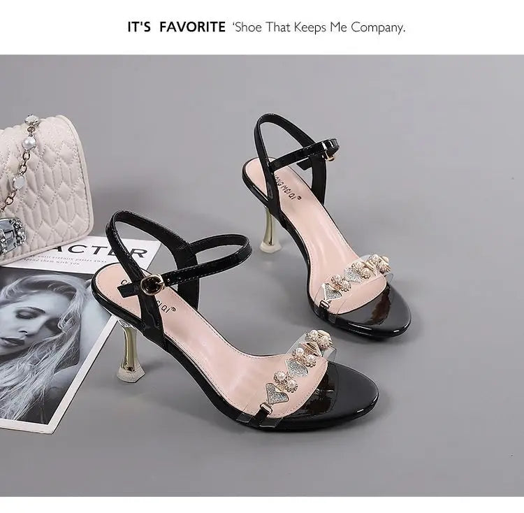 Elegant Sandals Ladies 2023 Shoes for Women Sandals Summer 2023 Fashion Crystal Transparent Thin High Heels Sandals Female 35-40