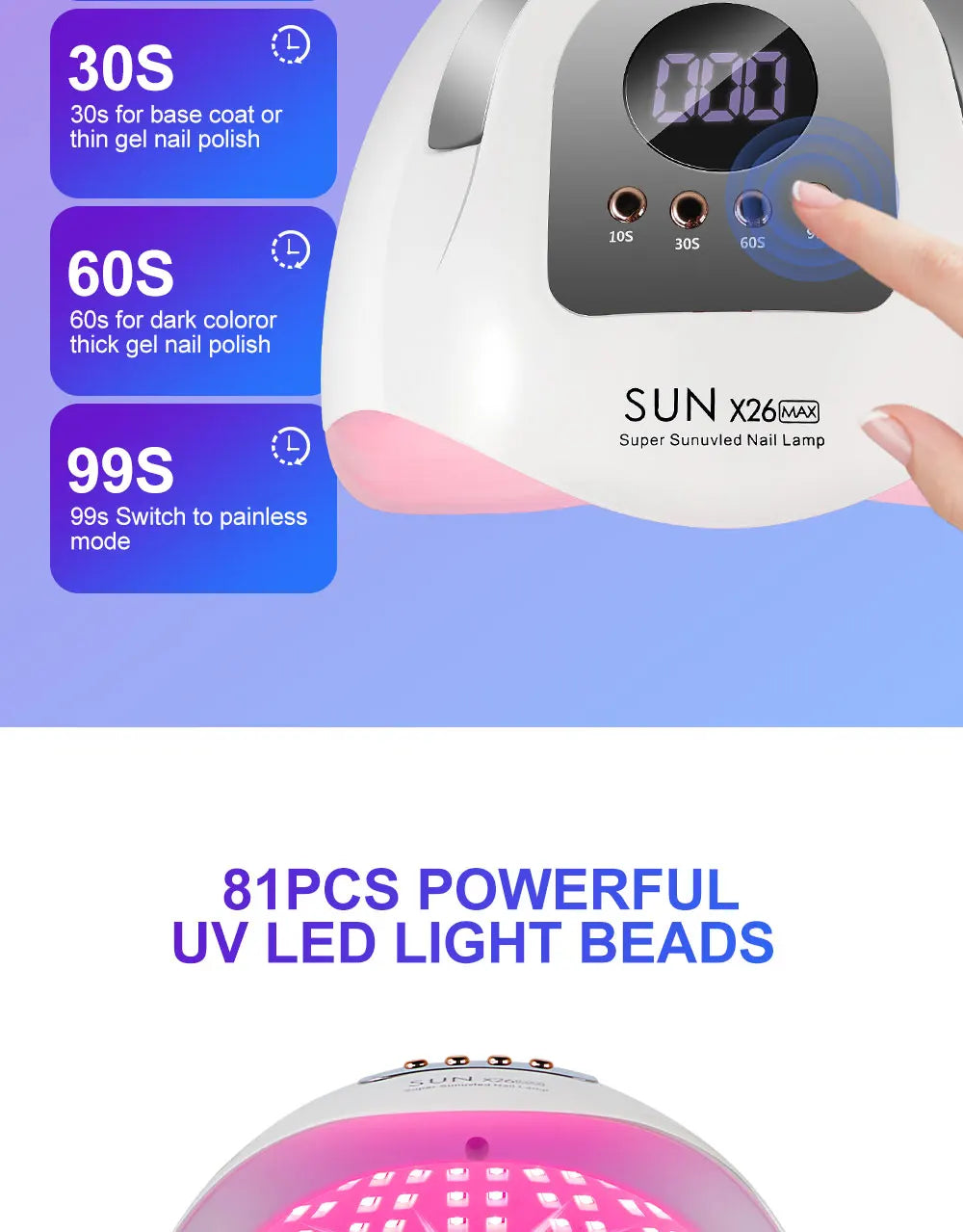 X26MAX 81LED Nail Dryer LED UV Lamp for Nails Gel Polish Dryer Light Professional Nail Art Accessories Curing Gel Toe Nails