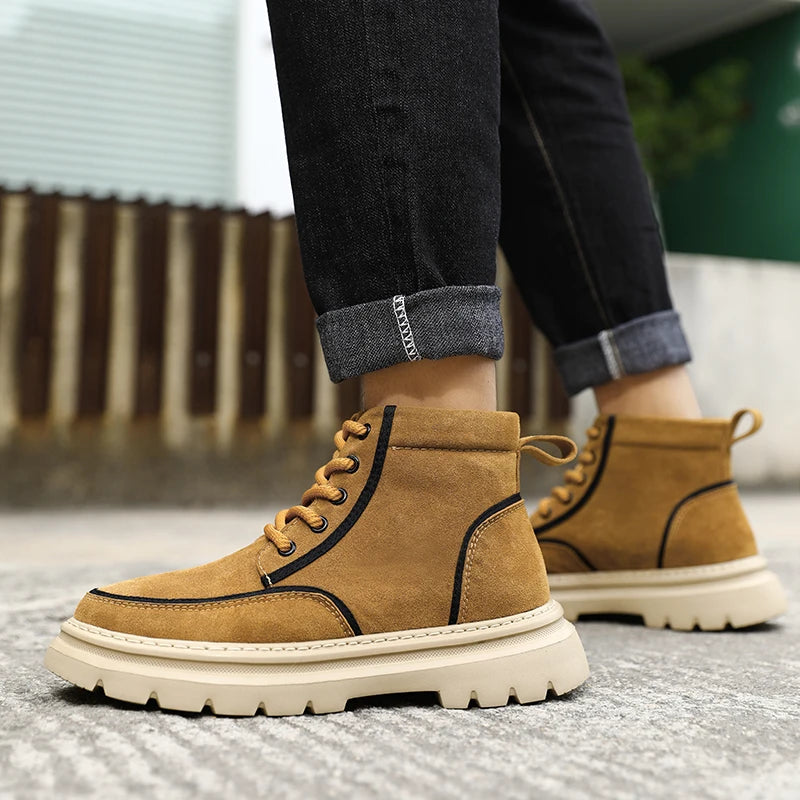 Ghete de exterior din piele Chobenjoe, croială confortabilă - Material: Piele, Închidere: Cu șireturi