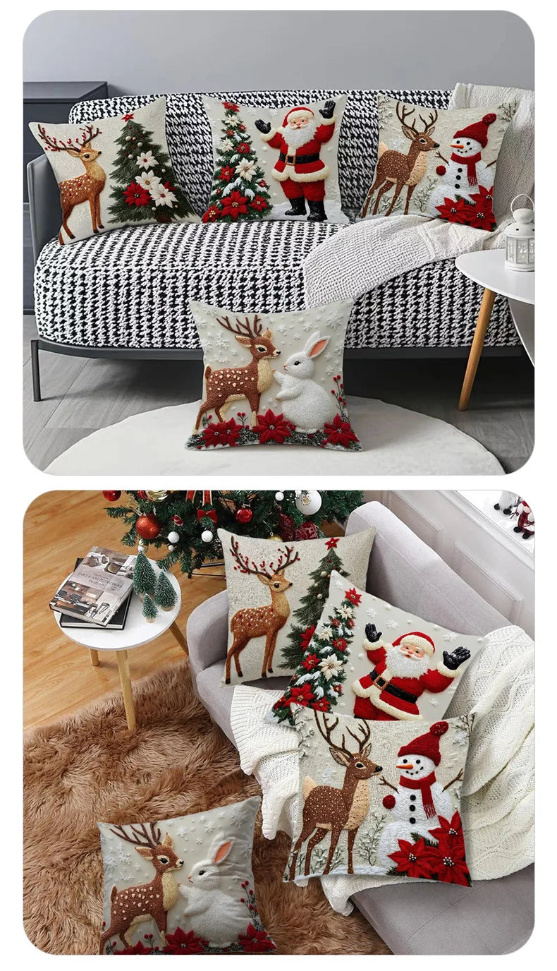 New Christmas Pillow Cases Christmas Decoration Cartoon Print Embroidered Pillow Pad Holiday Decoration Pillow Cover