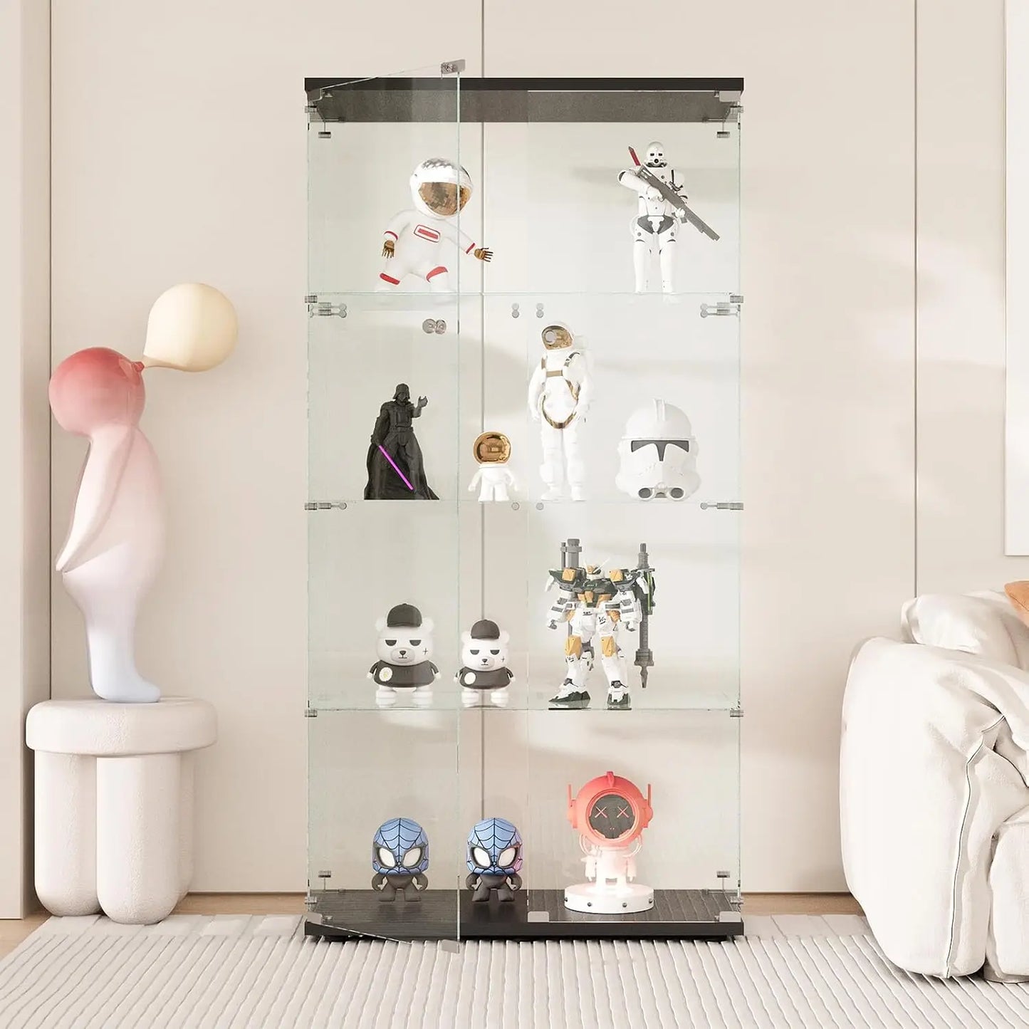 Rosahqnda Glasvitrine LED Beleuchtung 4 Regale 2 Türen 80x36x164 cm