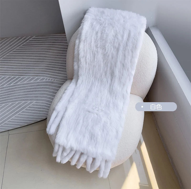 Kaninchen Pelz Schal Lux - Warm Hält, Länge 150 cm Weich