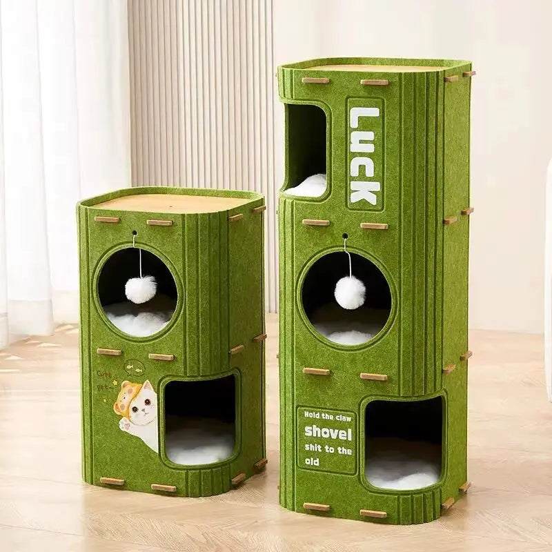 Multi-layer Cat House for Indoor Cats Pet Climbing Frame Integrated Cat Tree Double-layer Scratching Board Enclosed Cat House