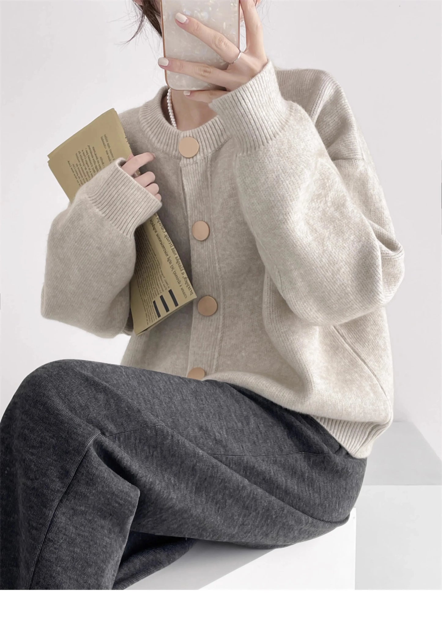 AOSSVIAO Strickjacke O-Ansatz - Größe L, Elastizität Hoch