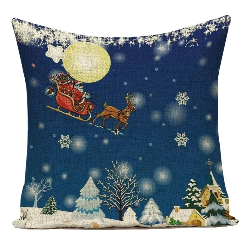Merry Christmas Cute Cartoon Santa Claus Christmas Trees Polyester Sofa Home Decoration Pillow Cushion Cover Almofadas
