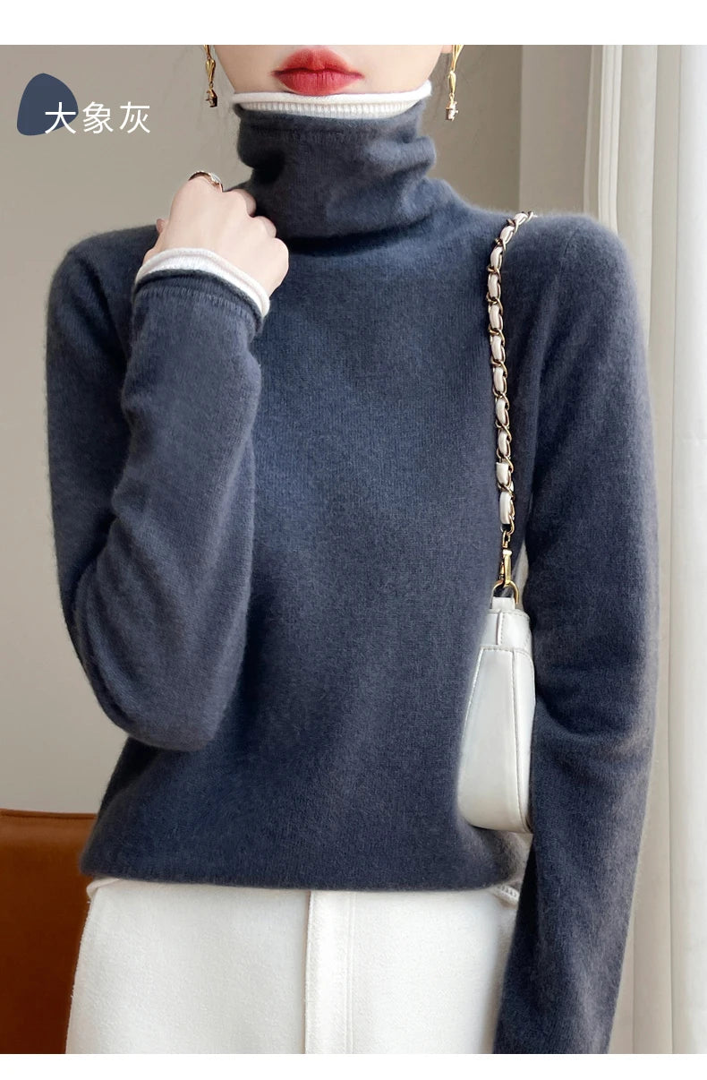 SHUANGYANROADCN Merino Rollpullover - Größe M, Merinowolle