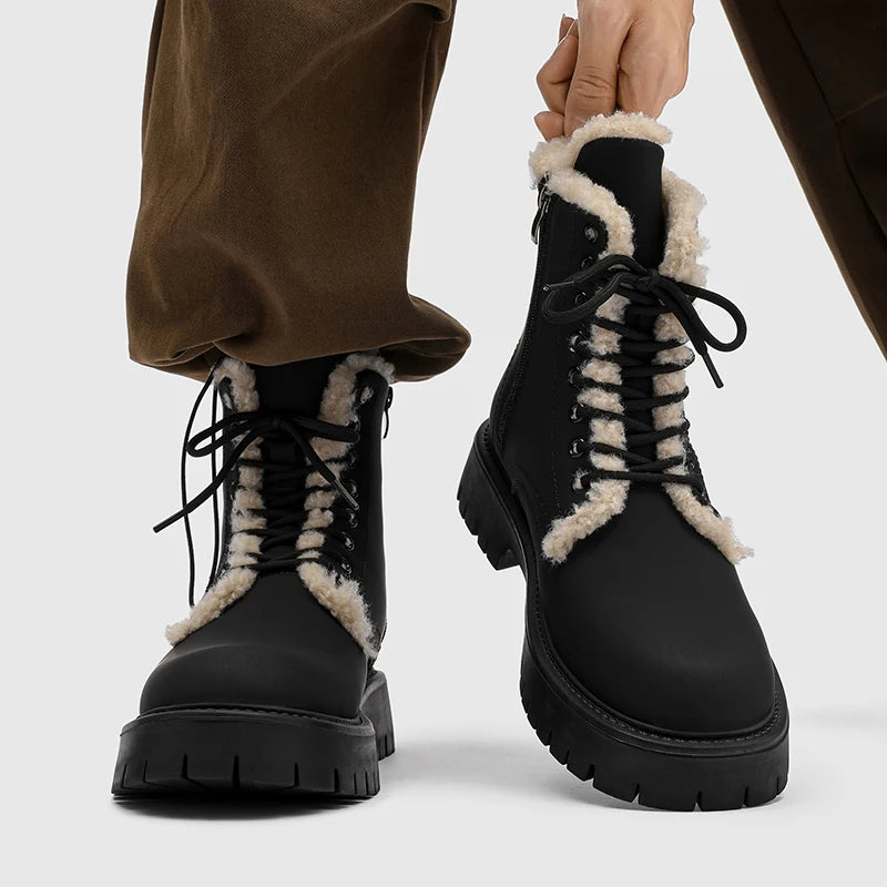 CN Fujian Warme Bequeme Schnürstiefel Leder Veloursleder - Absatz 3-5 cm Innen PU Kurzplüsch