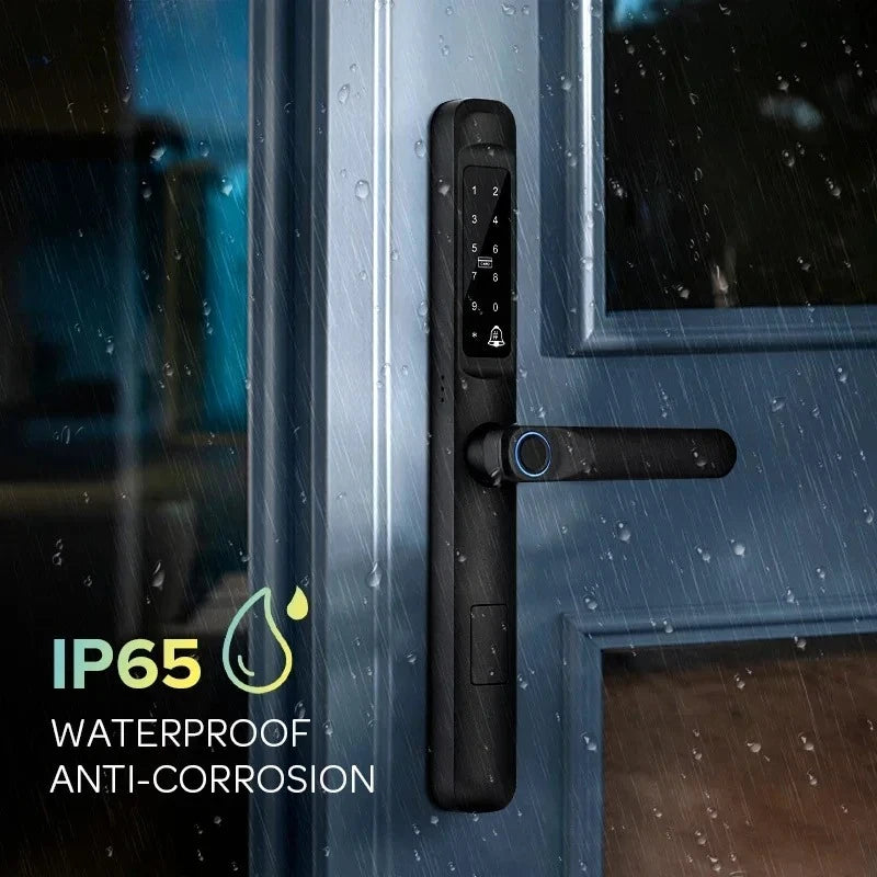 92/85mm Wasserdichter Outdoor-Fingerprint-TUYA-WIFI-APP-RFID-Karten-Code-Schlüssellos-Smart-Elektronischer-Türschloss-Aluminium/Glas-Schiebe