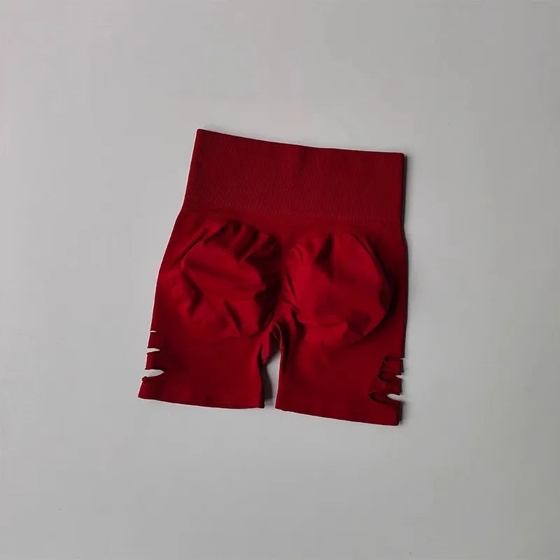 Yoga-Shorts 2025: Damen Yoga Fitness Shorts Peach Hip Lifting Sexy Perforiert - Elastisch Atmungsaktiv Sport Dreiviertel High Waist
