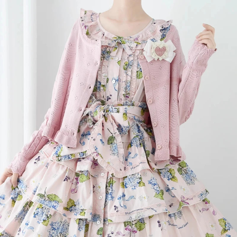 UZSCCN Lolita Cardigan O-Ausschnitt Rüschen - Größe Regular, Strickgewicht Mittel, Regular Fit