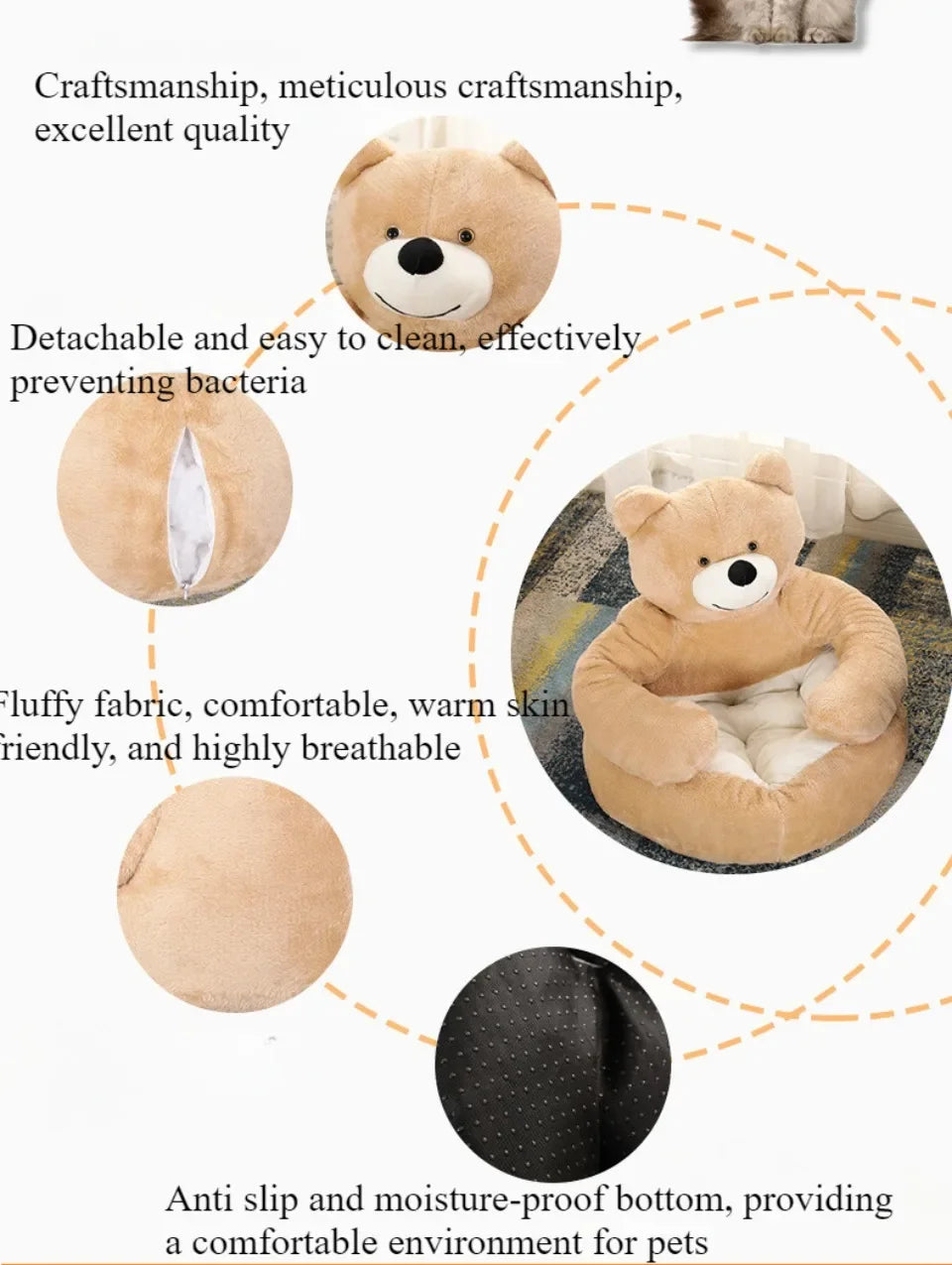 Dog Bed Semi-Enclosed Bear Pet Bed Ultra Soft Dog Nest  Removable Puppy Bed Wear Resistant Scratch Resistant Bed Mat Pet Product