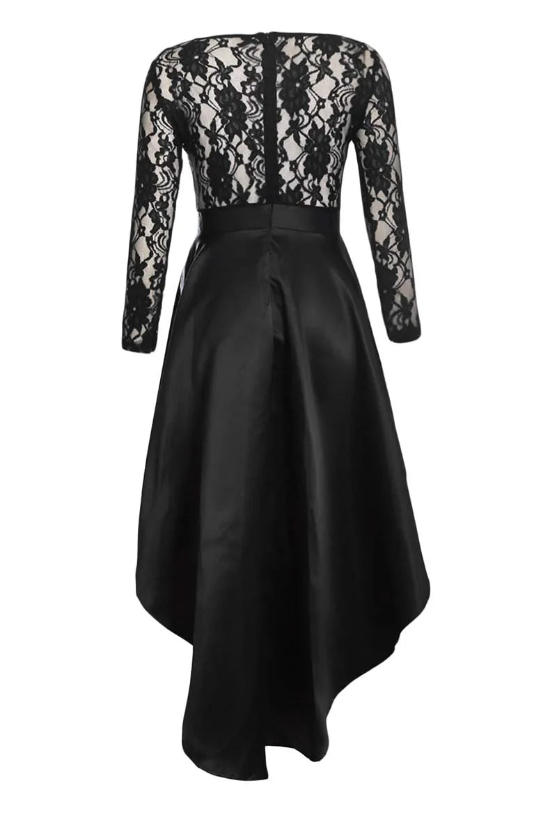 New Spring Elegant Dresses for Women Long Sleeve Lace High Low Satin Prom Evening Dress Cocktail Party Gowns Vestido Feminino