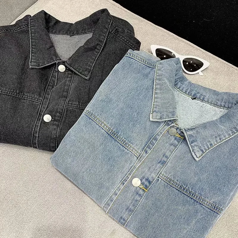 Bakorobaty Jeansjacke Einreihig Retro Locker - Blau Regular