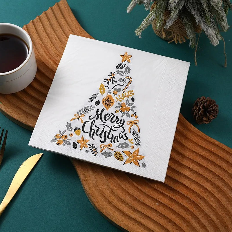 20Pcs/pack 33x33cm Merry Christmas Series Printed Paper Disposable Tableware Napkin Tissues Xmas Party Decor
