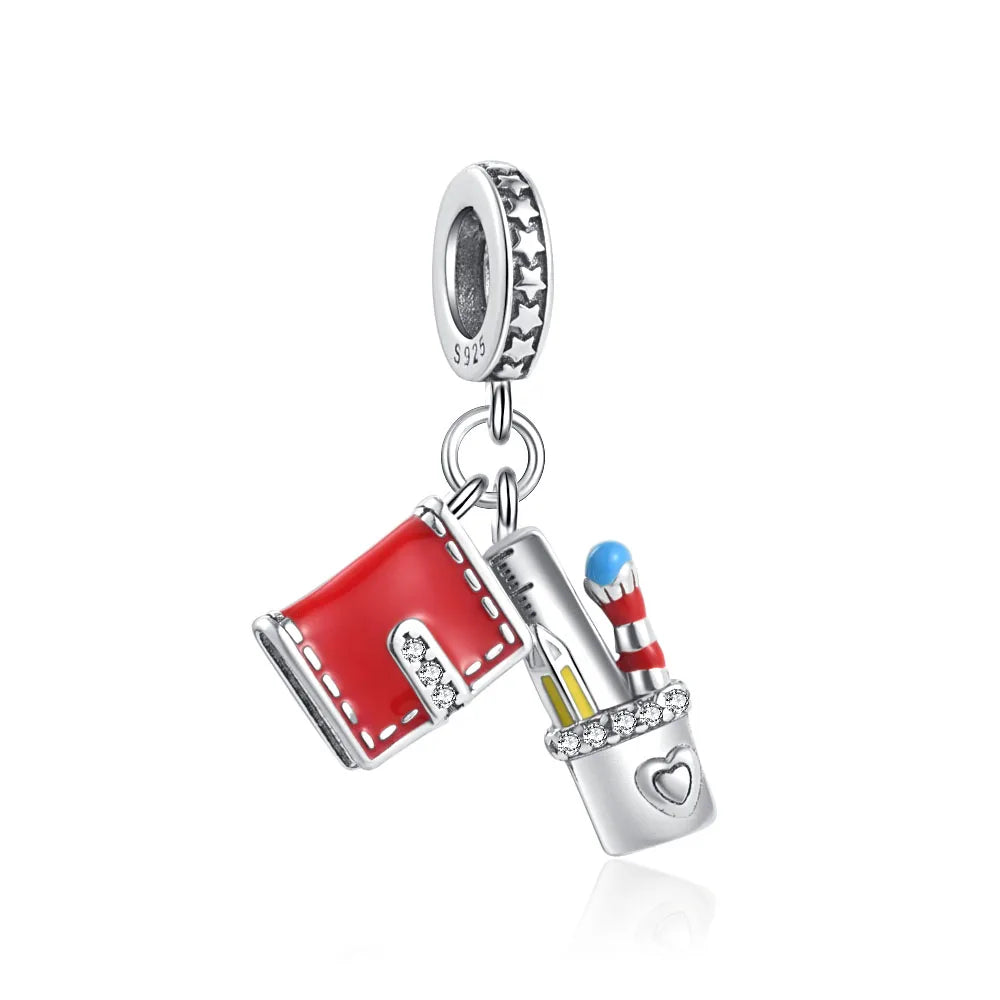 Neue 925 Silber Lernhilfe Schultasche Uhranhänger Charms Beads Fit Original Pandora Armband DIY Schmuck Für Frauen 2024