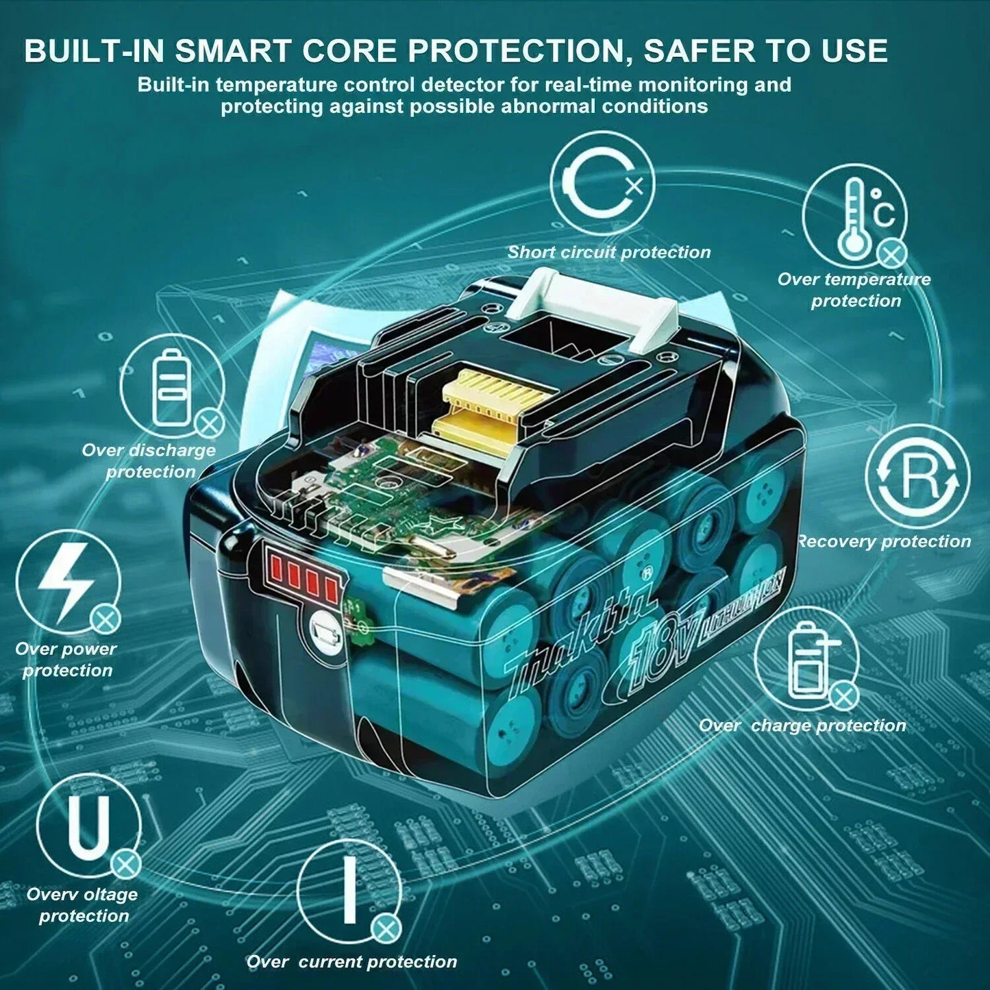 Makita 100% Original 18V Rechargeable Power Tool Battery 6Ah/5Ah/9Ah 18V BL1830 BL1850 BL1840 BL1860，Replaceable LED Lithium-ion