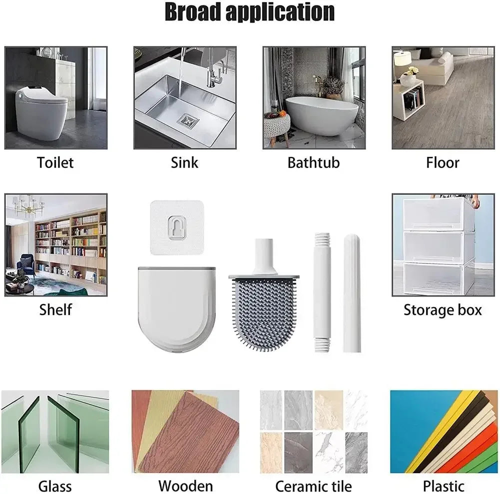 woobrice Toilet Wand-Silikonbürste - langer Griff, kompakt