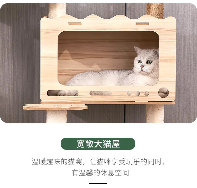 Großer Holz Katzenbaum Mit Raum Pod Multi-Level Katzen Turm & Kratzbäume Langlebig Katzen Möbel Für Indoor Katzen Katzen Spielzeug