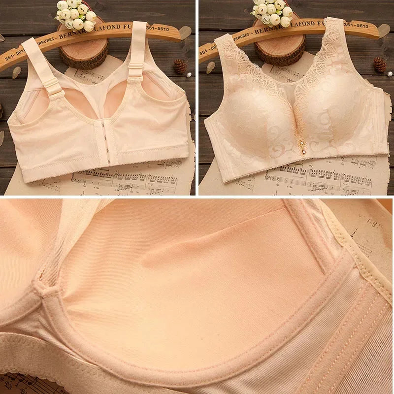 elegant Bra Women Lace Push Up Bralette Wire Free Mesh Large Size Lingerie Solid Color Seamless Thin Wireless Soft Floral Bralette