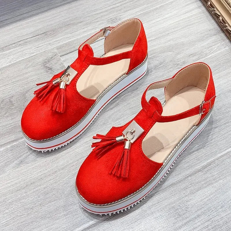 Women's Sandals Summer 2025 Casual Flat Platform Heel Tassel Buckle Strap Female Sandals Platform Vulcanized Shoes for Women New