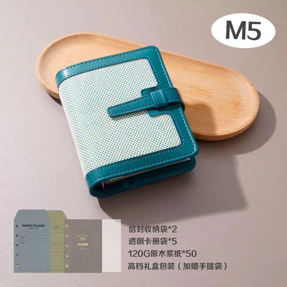 pu Leather Small Notebook Student Binder M5 Notepad Girls Portable Card Holder Simple Niche Design