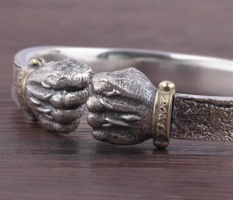 Masculine Fist Shaped Bracelet for Mens Vintage Solid 925 Silver Bangles Classic Jewelry