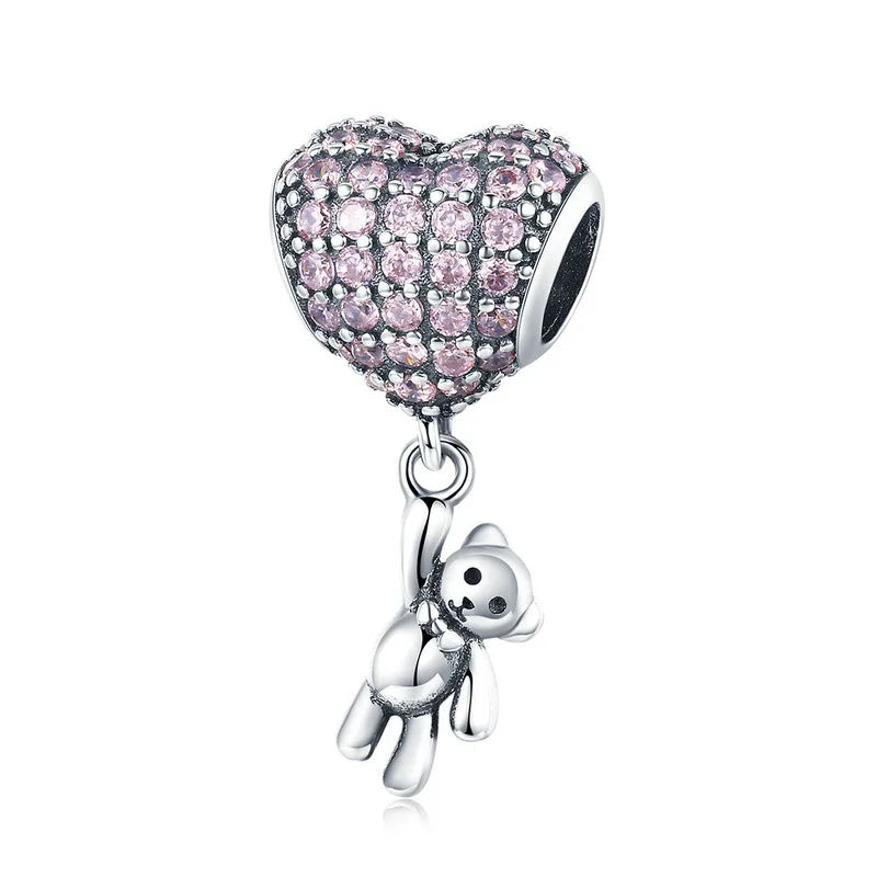 Sterling Silber Anhänger: WOSTU 925 DIY Armband Charms AAA Cubic Zirkonia - Haustier Kamera Biene Kaffee Marienkäfer Perlen Original 1.9g