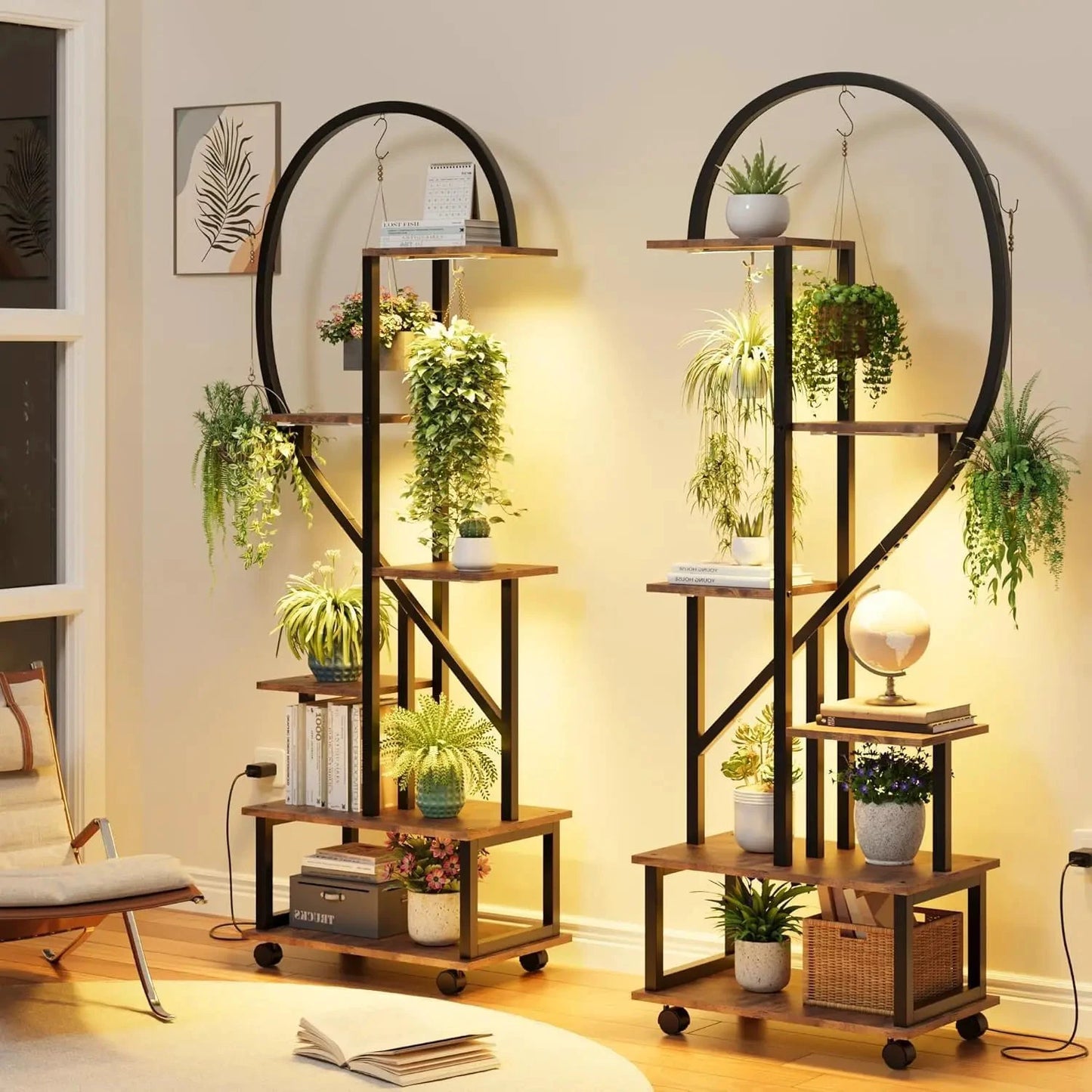 2 Stück Pflanzenständer mit Wachstumslicht/Rollrädern, Pflanzenständer für den Innenbereich, 6 Etagen, 175 cm hoch, großes Pflanzenregal für drinnen und draußen by Golden Bridge Store