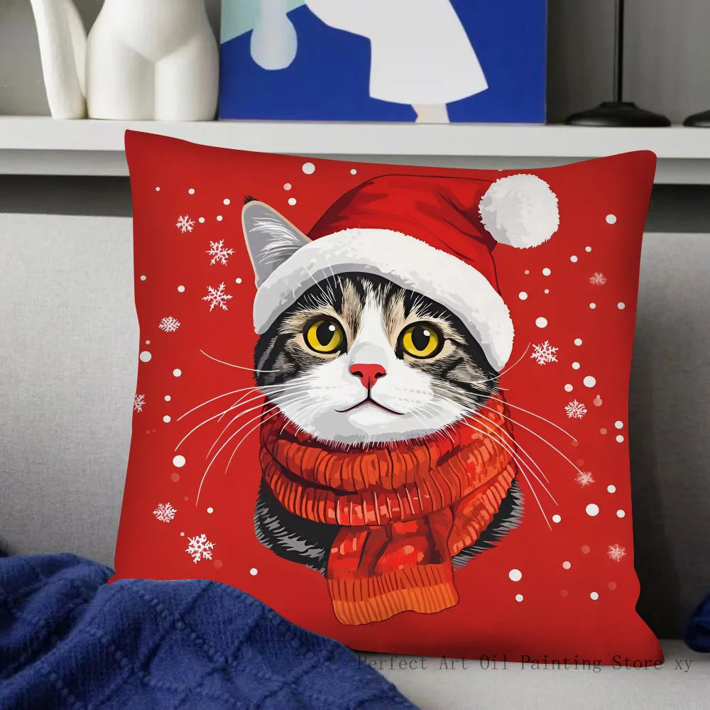 Christmas Cat Pillow Case Fashion Square Pillowcase Bedroom Sofa Room Ins Decoration Leisure Cushion Cover 40x40