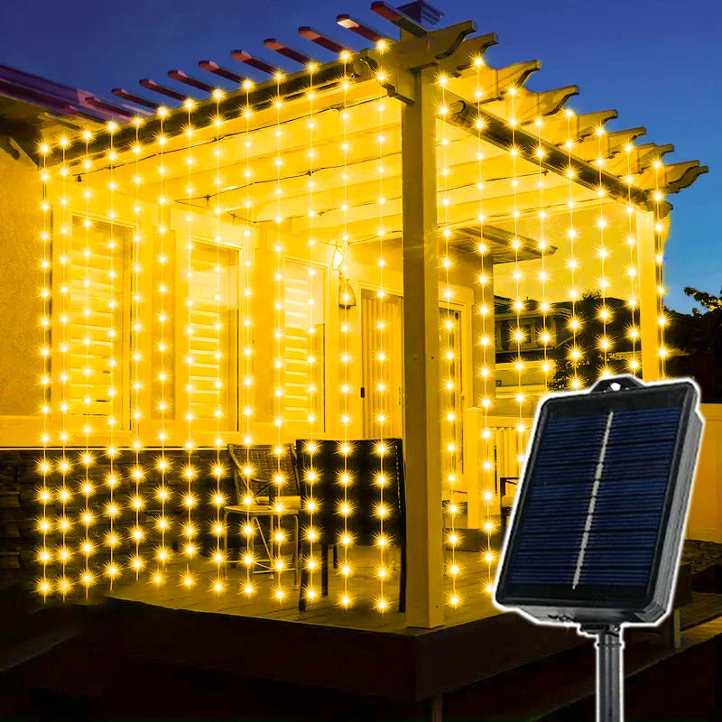 600/300/200/100LED Solar Curtain Lights Outdoor Fairy Lights LED Lights Christmas Wedding Decorations String Lights Garden Decor
