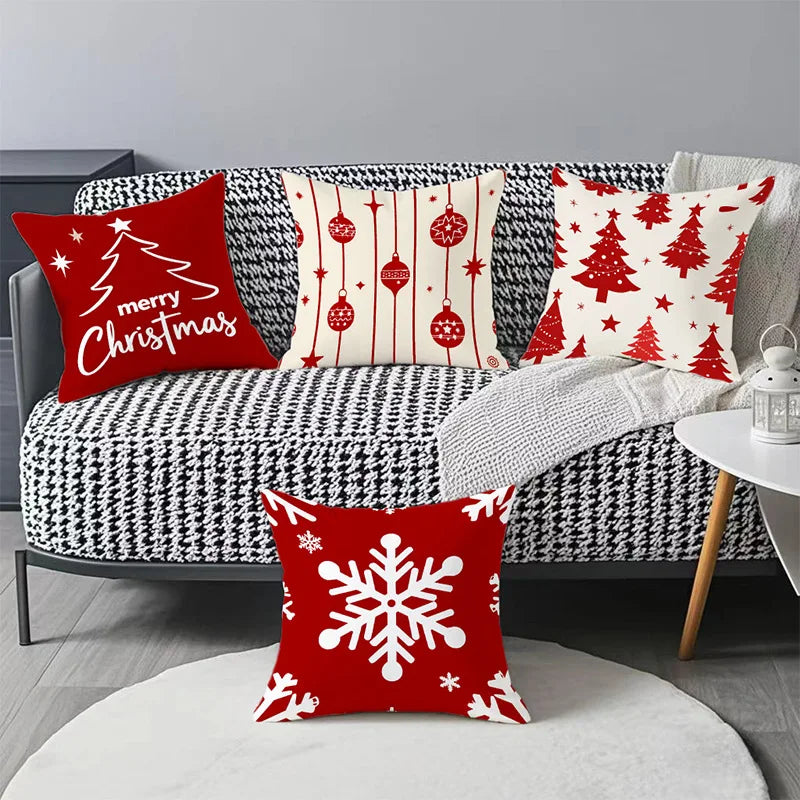 Christmas Tree Snowflake Print Pillowcase Merry Christmas Decorations Room Decor Flax Pillow Case Room Decoration Pillow Cover
