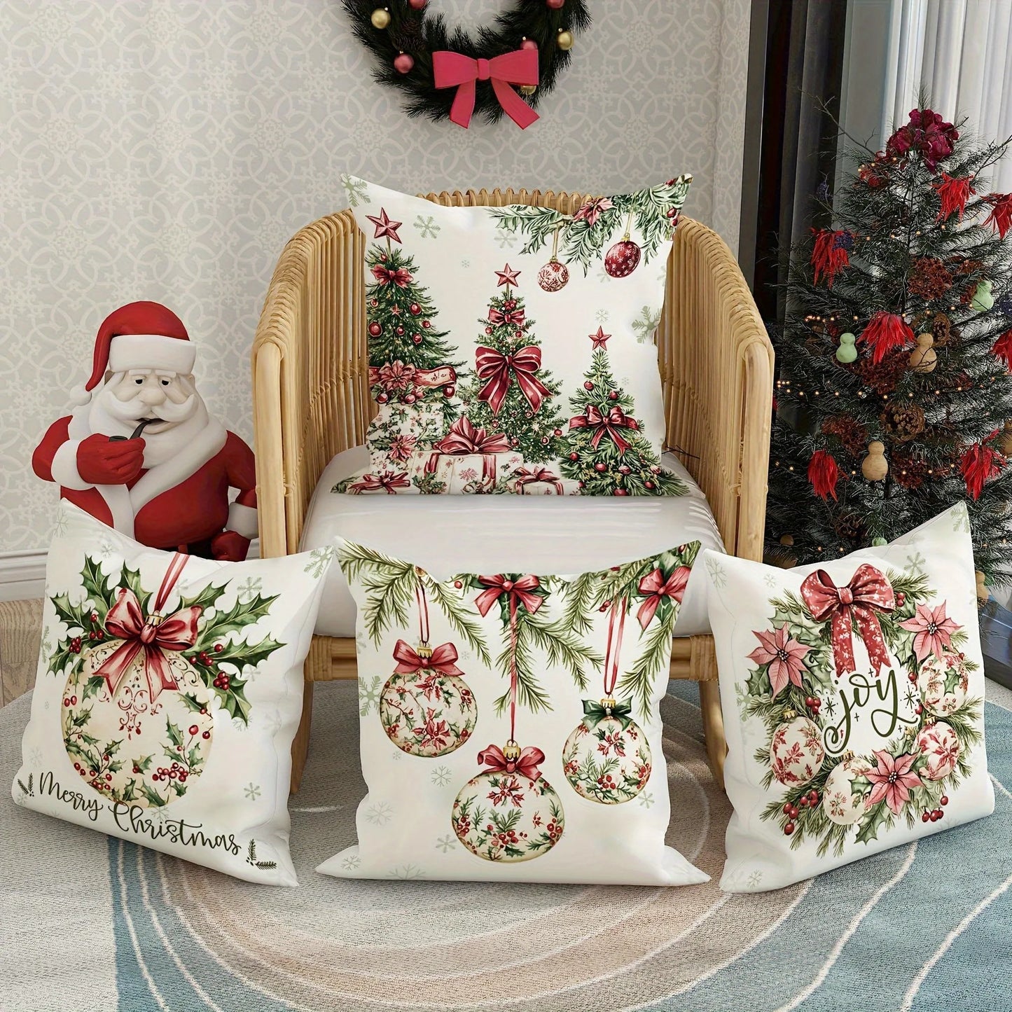 4-piece Christmas pillowcase set - a rustic holiday decoration suitable for sofas, bedrooms, and living rooms.