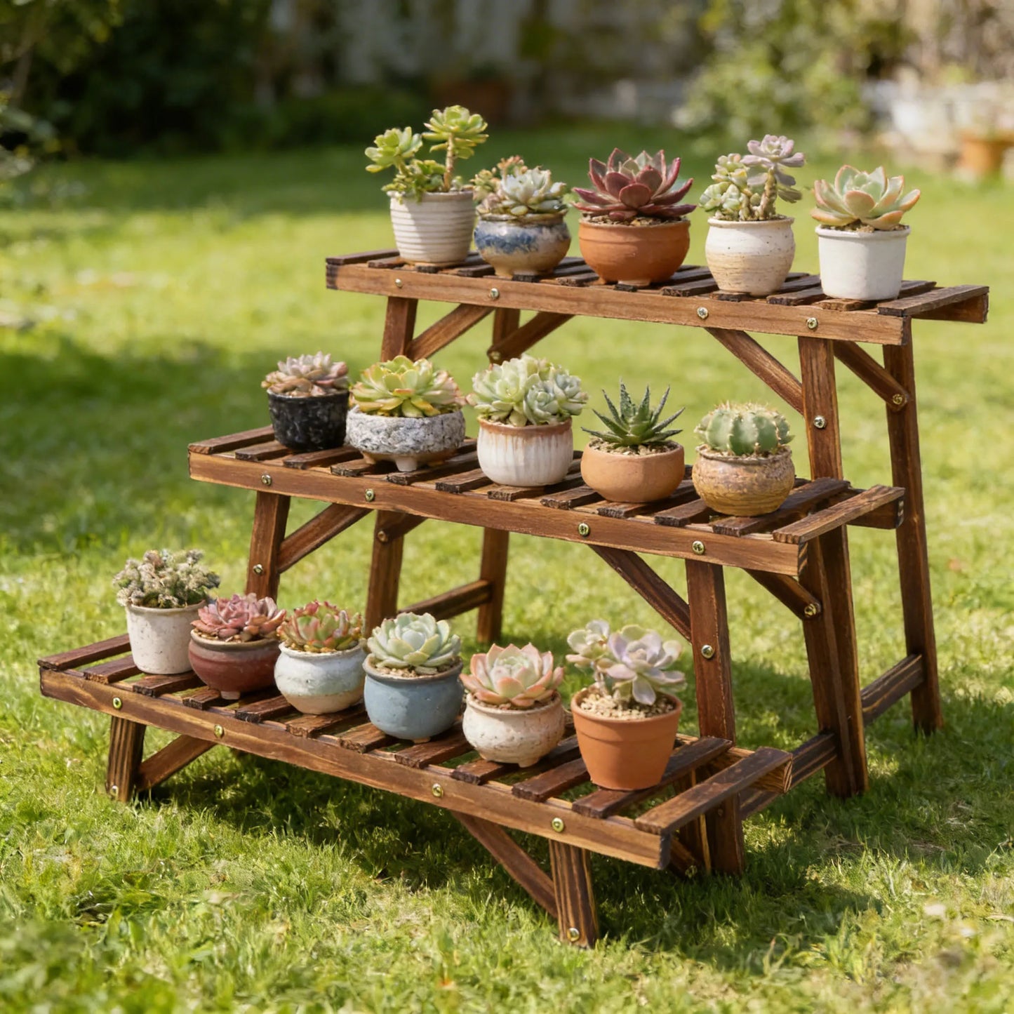 NONE Pflanzenständer Holz 3-Stufig 70x25x12,5 cm Belastbarkeit 15 kg