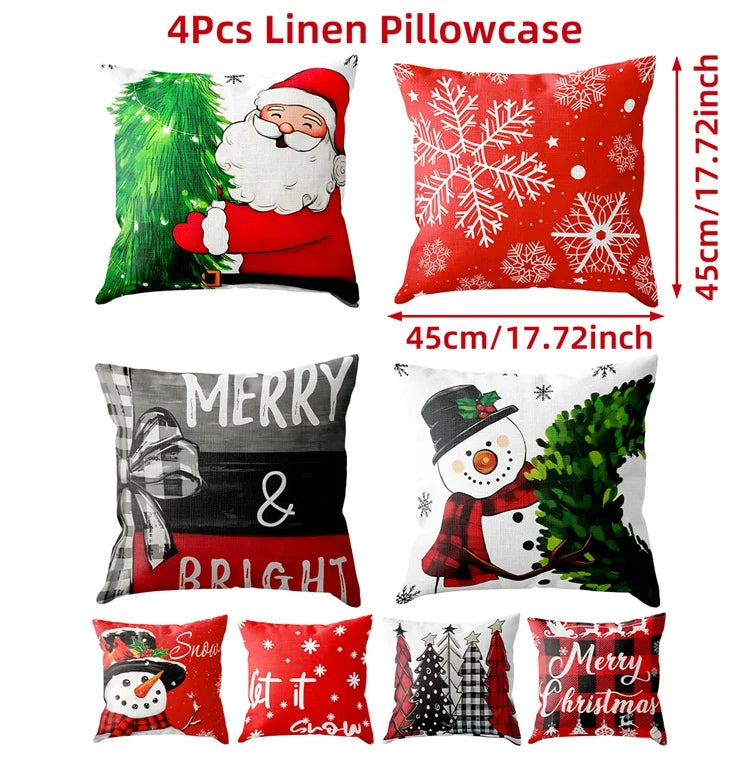 4pcs Christmas Cushion Cover Pillowcase Merry Christmas Decoration Linen Pillow Cases Home 2025 Xmas Gifts Pillow Covers 2026