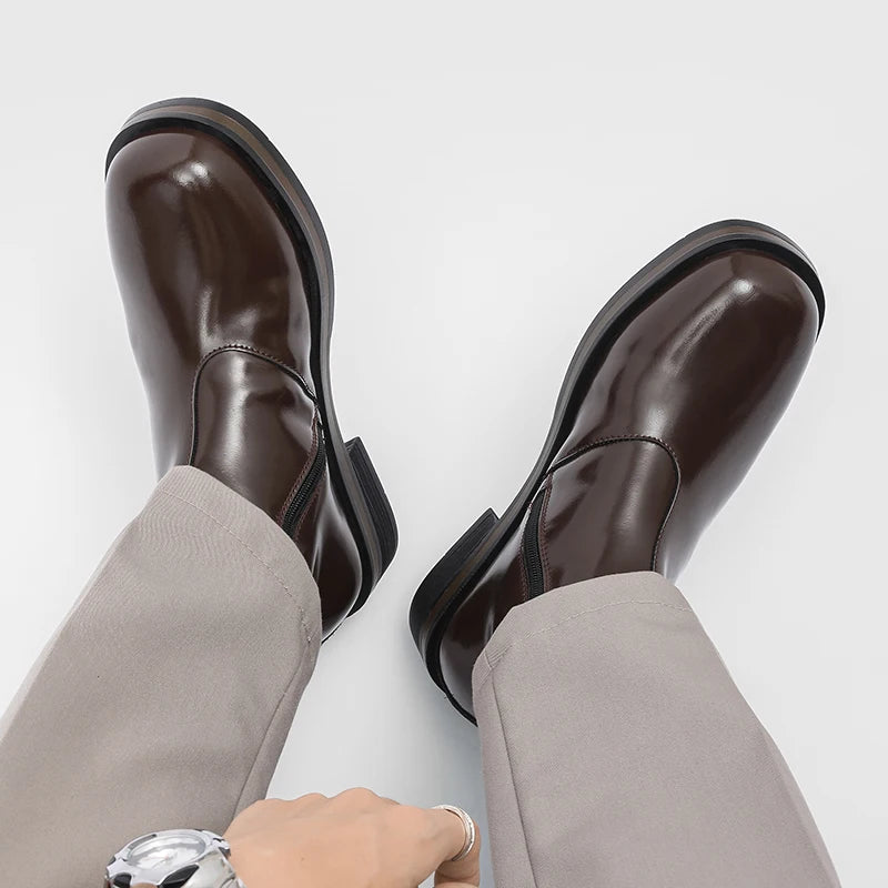 Ghete Chelsea din piele naturală YEISNDOOCN - Pantofi confortabili de zi cu zi, mărimea 42, cu toc plat