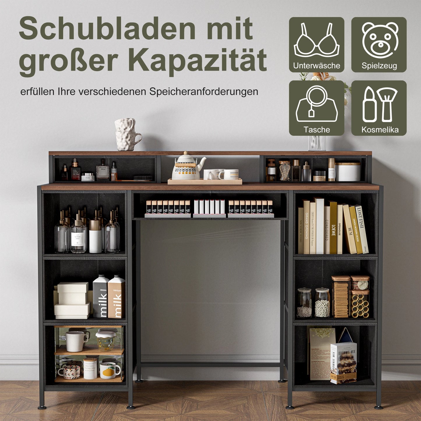 Lazyspace Schminktisch Vintage Kommode Multifunktional 9 Schubladen Holz