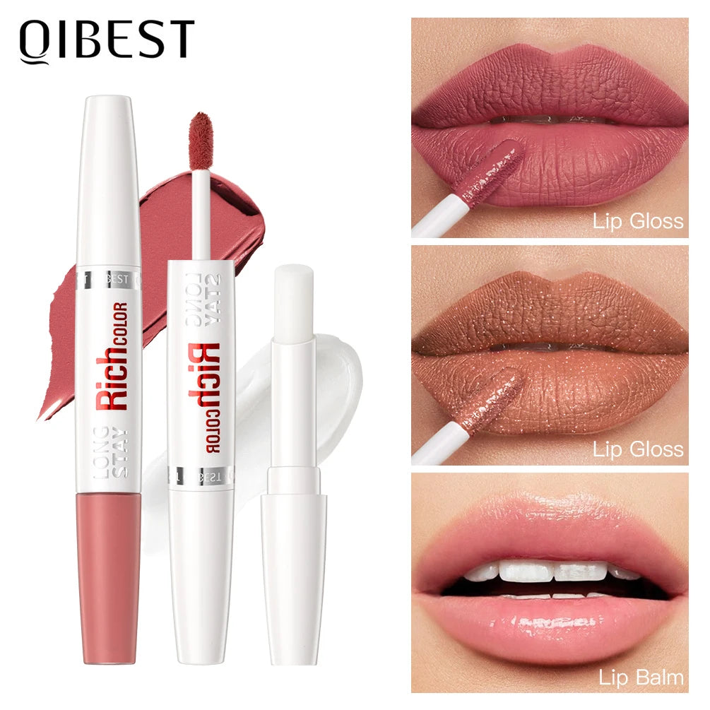 Double Head Matte Liquid Lipstick & Lip Plumper Oil Waterproof Long-Lasting Makeup Lip Balm Reduce Fine Lines Lipgloss Cosmetics