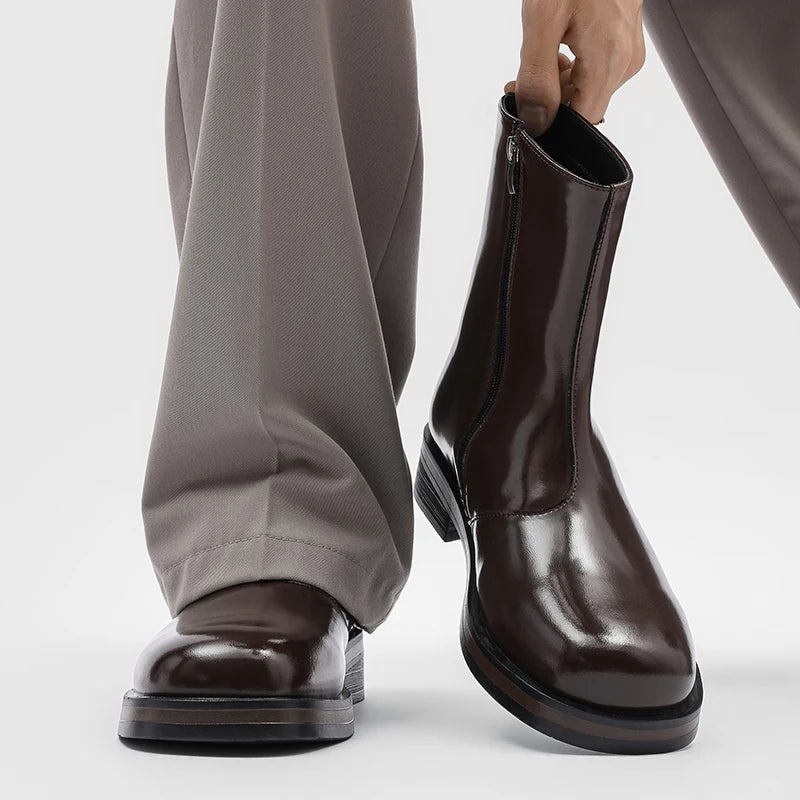 Ghete Chelsea din piele naturală YEISNDOOCN - Pantofi confortabili de zi cu zi, mărimea 42, cu toc plat