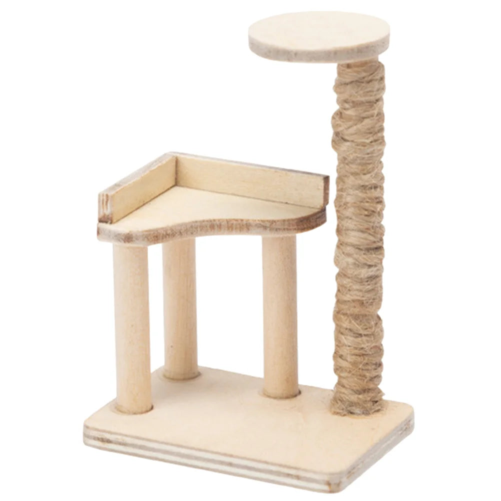 Miniatur Realistisch Mini Holz Katzen Baum 2025 - Modell Dekorativ Mini Haus - Pet Room Möbel Layout Prop Cat Supplies Kratzer Home